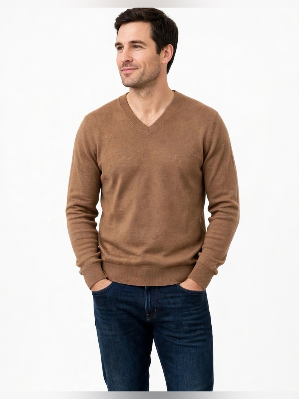 Banana Republic Men's V-Neck Sweater in Warm Camel Brown